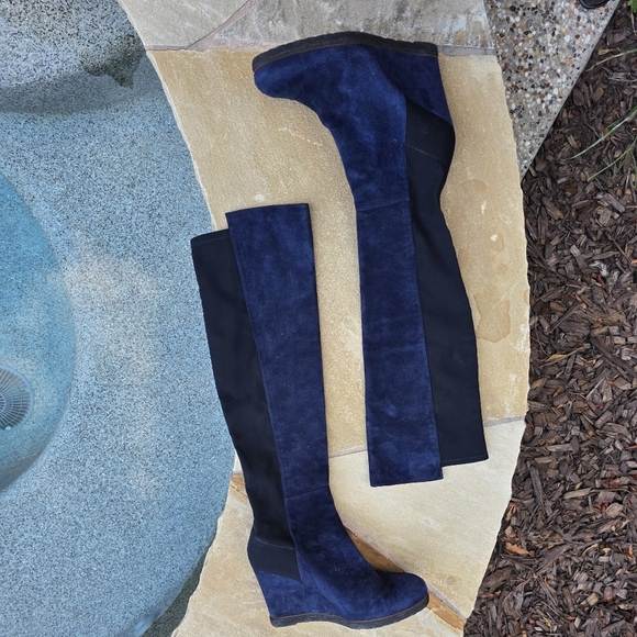 Nwot Stuart Weitzman  Blue and Black  Suede Wedge Knee-High Boots 9M - Picture 7 of 15